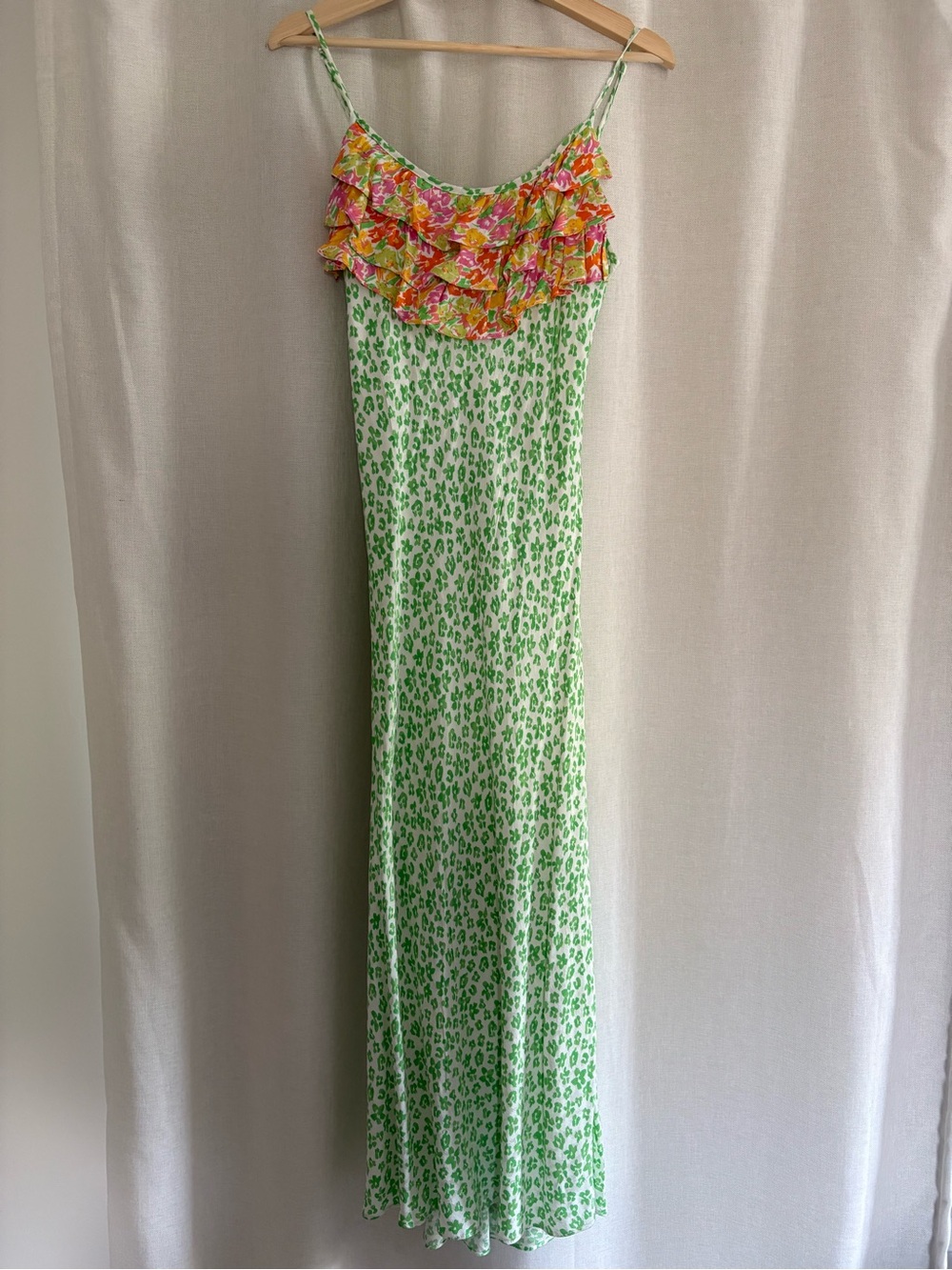 RIXO for Target Green Leopard-Print Maxi with Pink & Orange Floral Ruffle